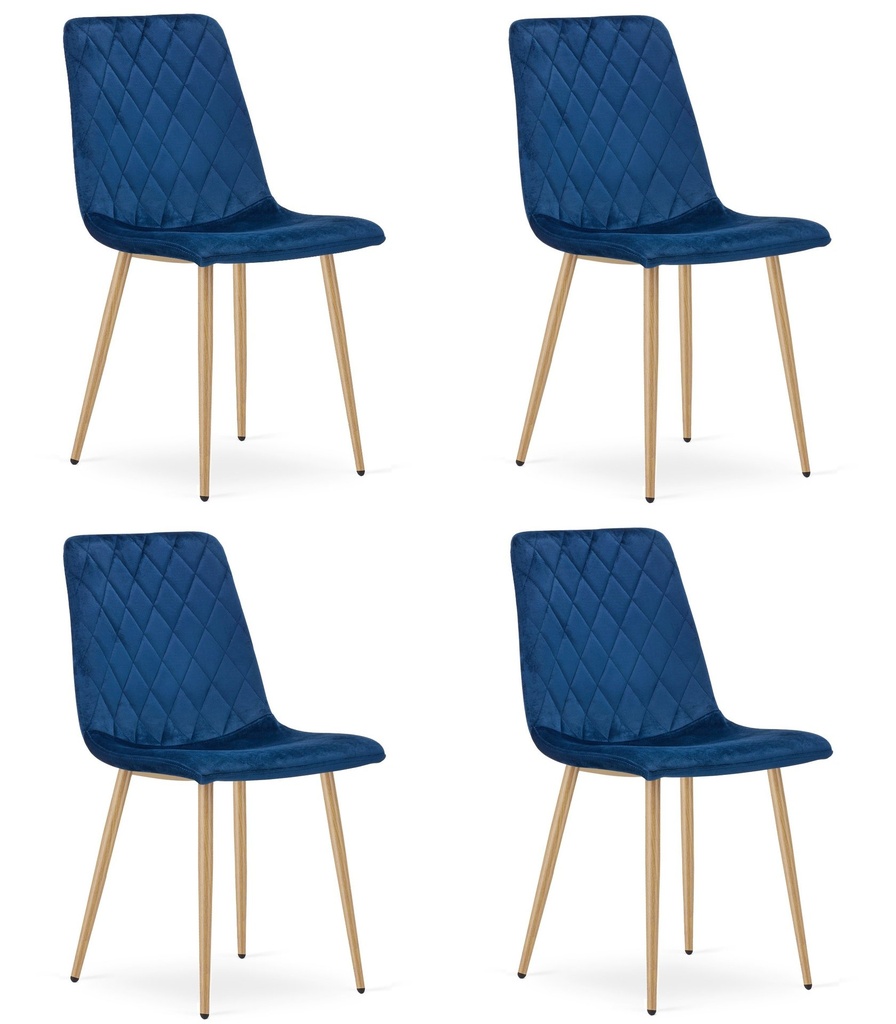 TURIN Stuhl – marineblauer Samt / holzfarbene Beine x 4
