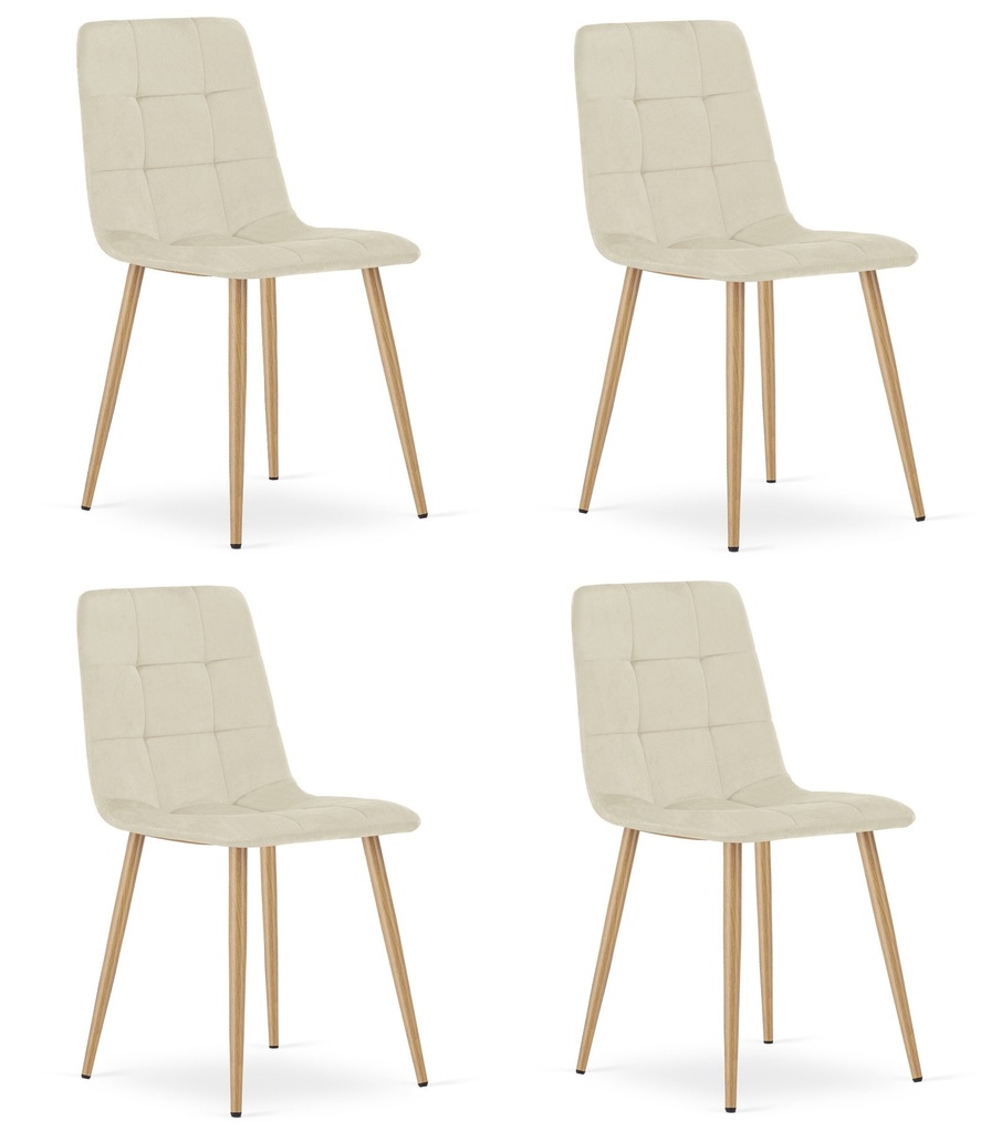 KARA-Stuhl – hellbeiger Samt / holzfarbene Beine x 4