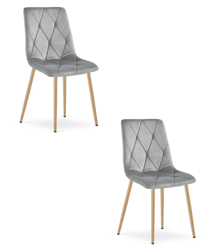 LIBRA Stuhl – hellgrauer Samt / holzfarbene Beine x 2