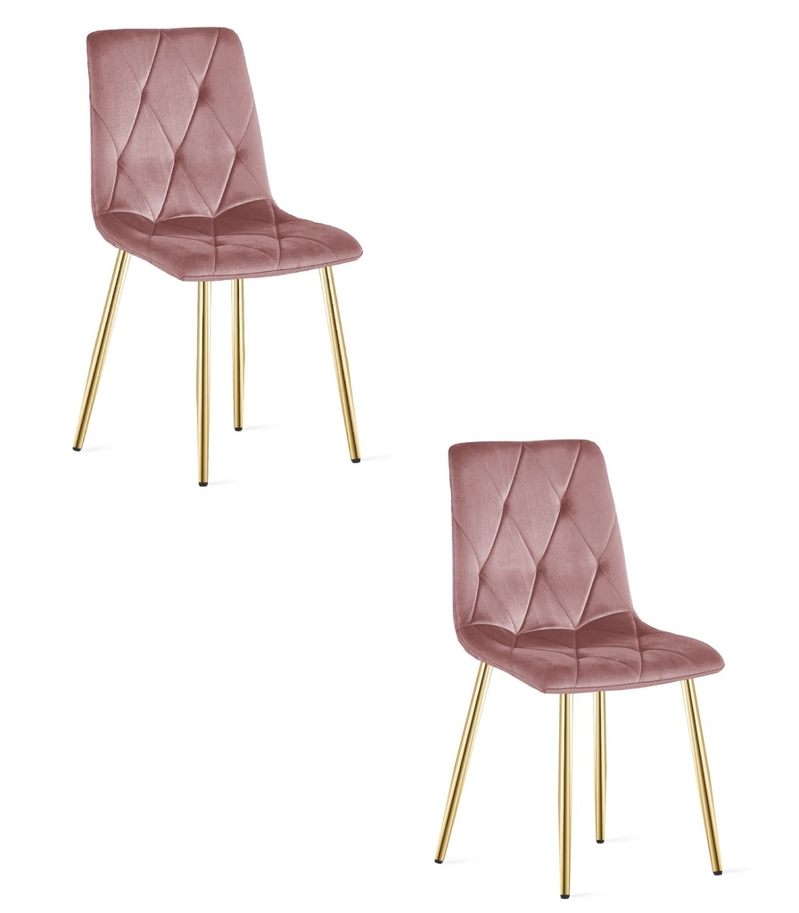 LIBRA Stuhl – rosa Samt / goldene Beine x 2
