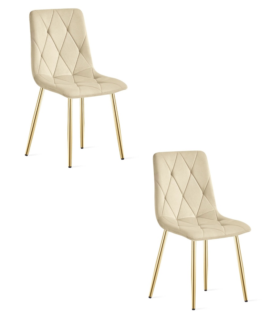 LIBRA Stuhl – hellbeiger Samt / goldene Beine x 2