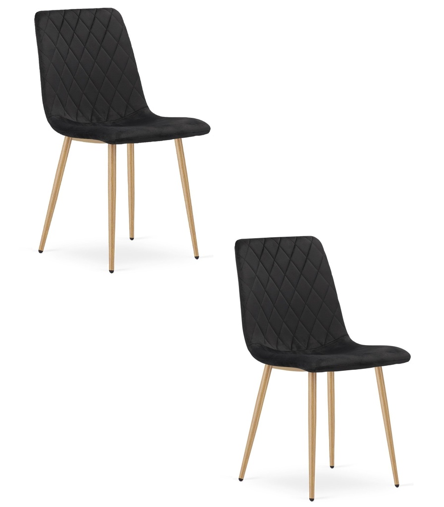 TURIN Stuhl – schwarzer Samt / holzfarbene Beine x 2