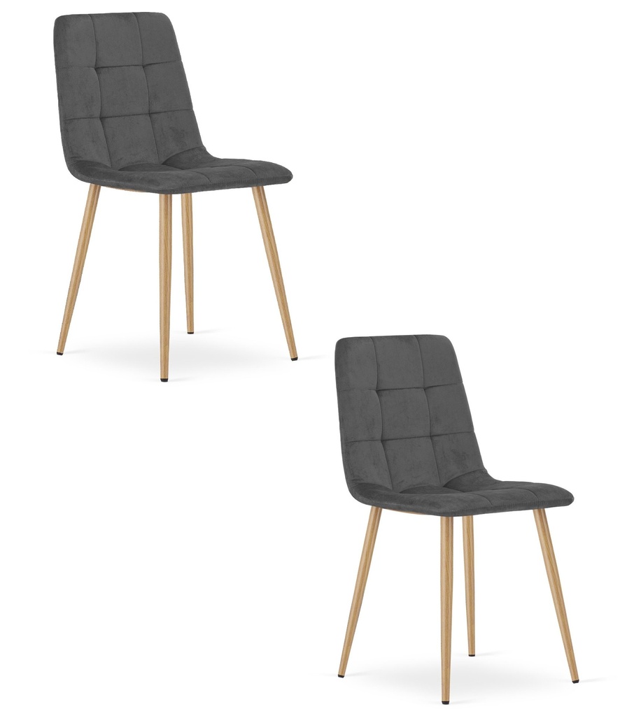 KARA-Stuhl – dunkelgrauer Samt / holzfarbene Beine x 2