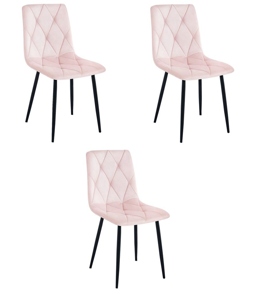LIBRA Stuhl – hellrosa Samt / schwarze Beine x 3