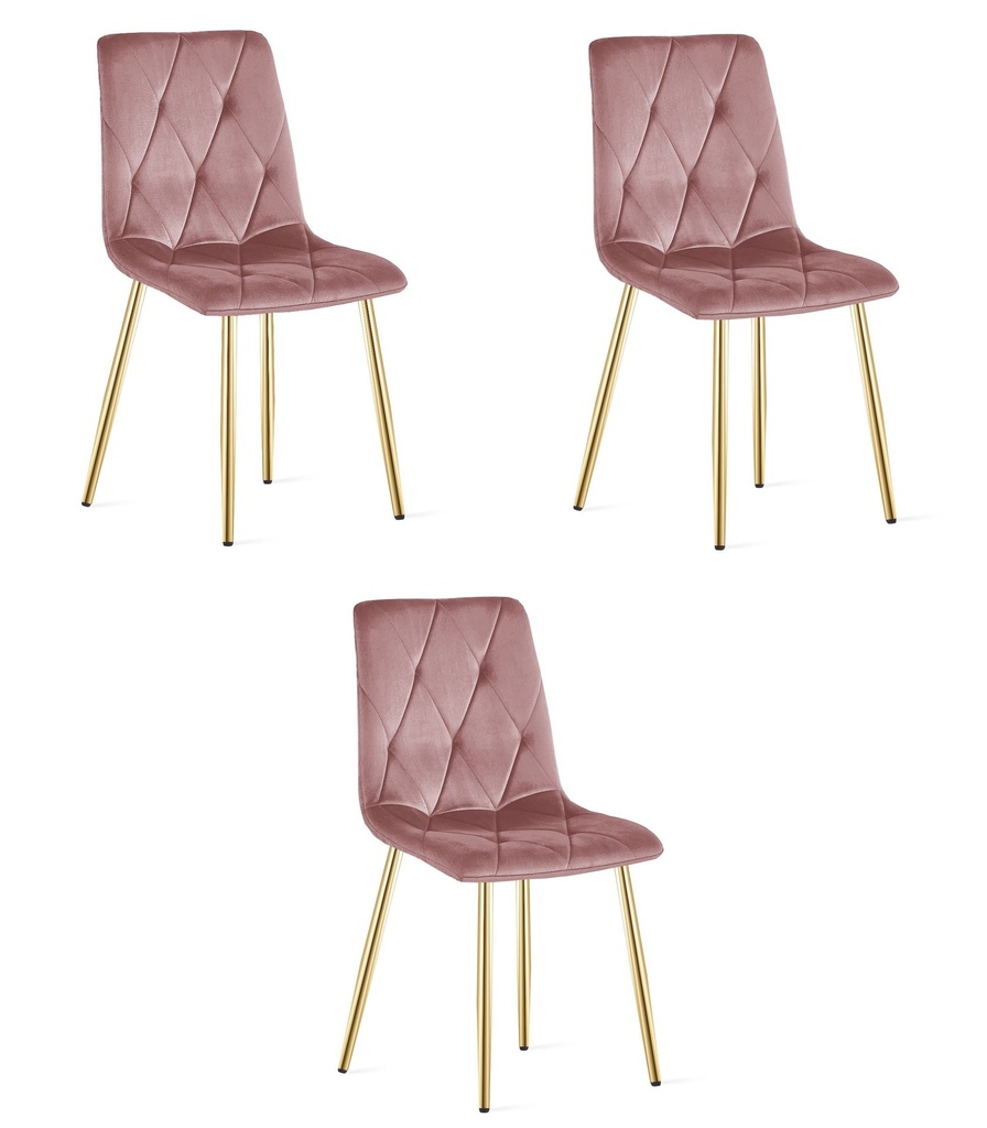 LIBRA Stuhl – rosa Samt / goldene Beine x 3