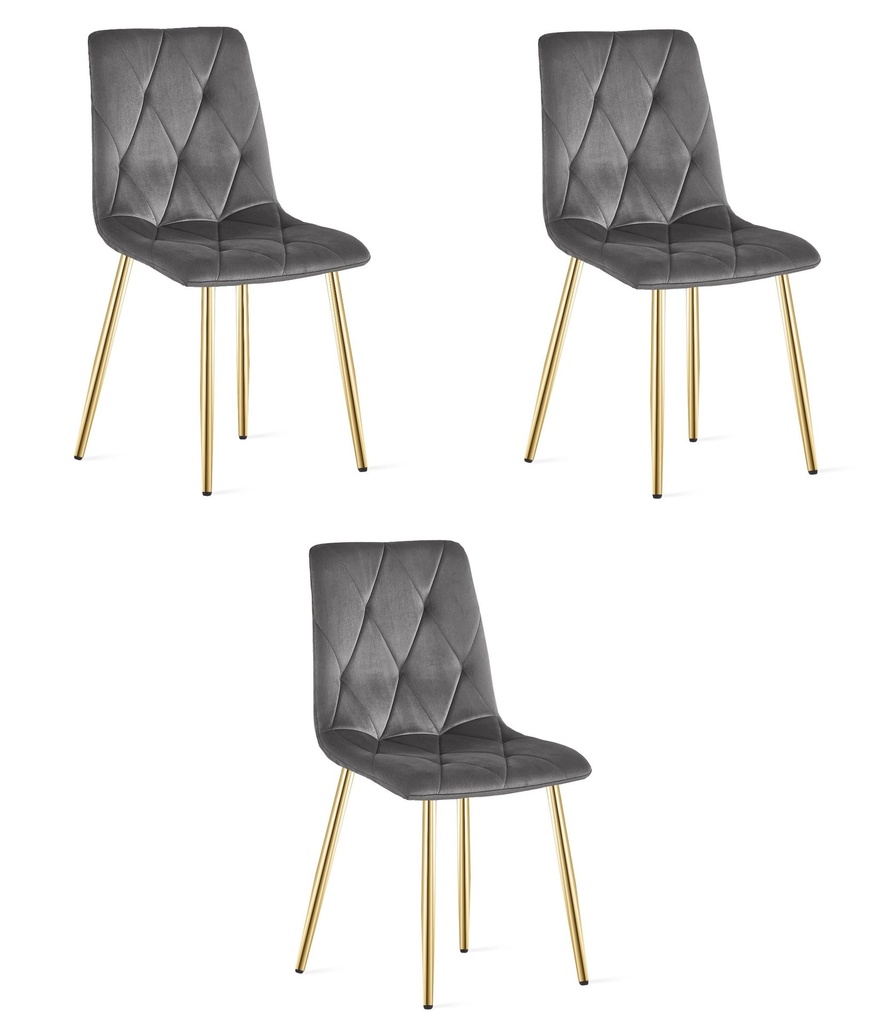 LIBRA Stuhl – dunkelgrauer Samt / goldene Beine x 3