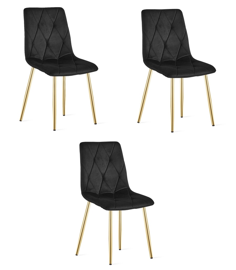LIBRA Stuhl – schwarzer Samt / goldene Beine x 3