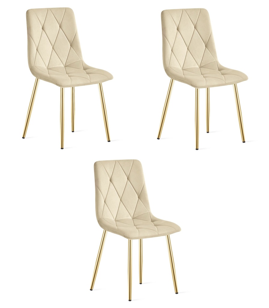 LIBRA Stuhl – hellbeiger Samt / goldene Beine x 3