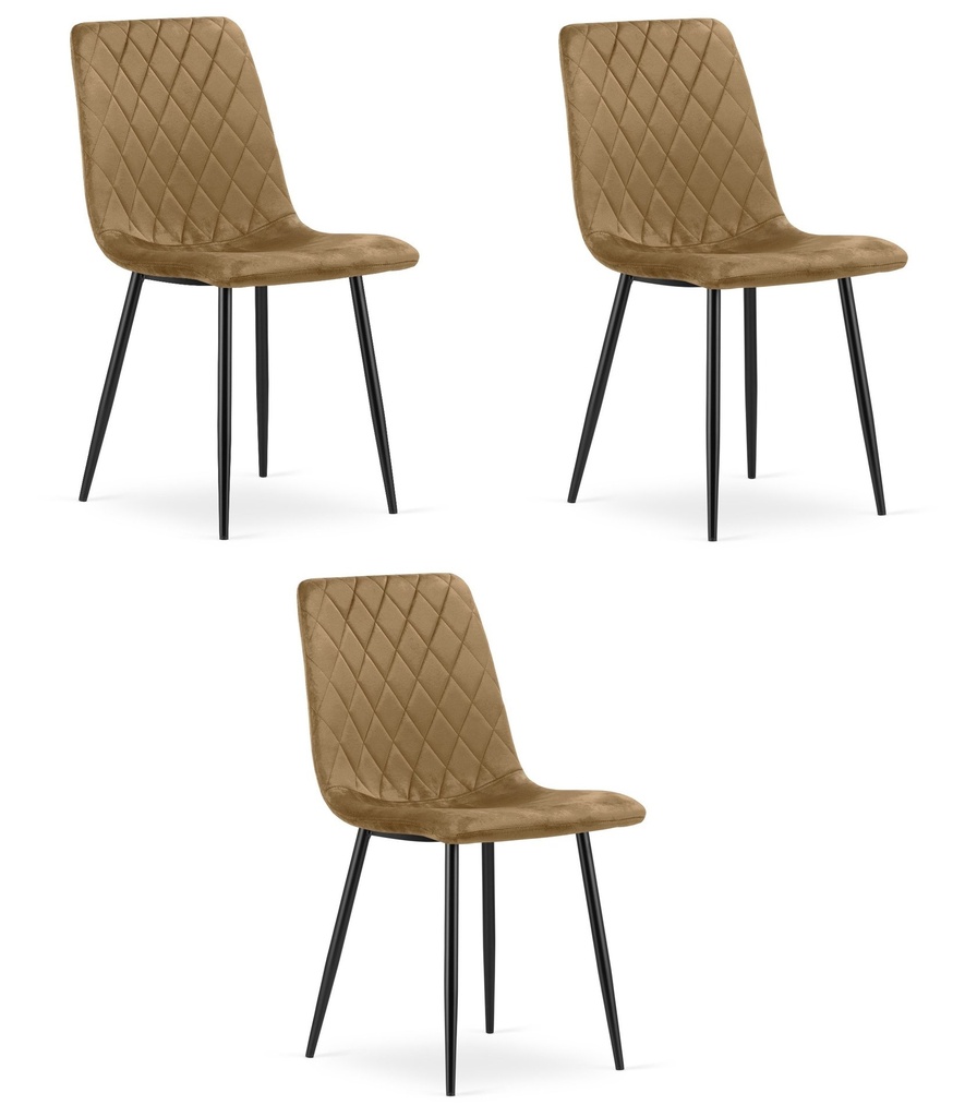 TURIN Stuhl – brauner Samt / schwarze Beine x 3