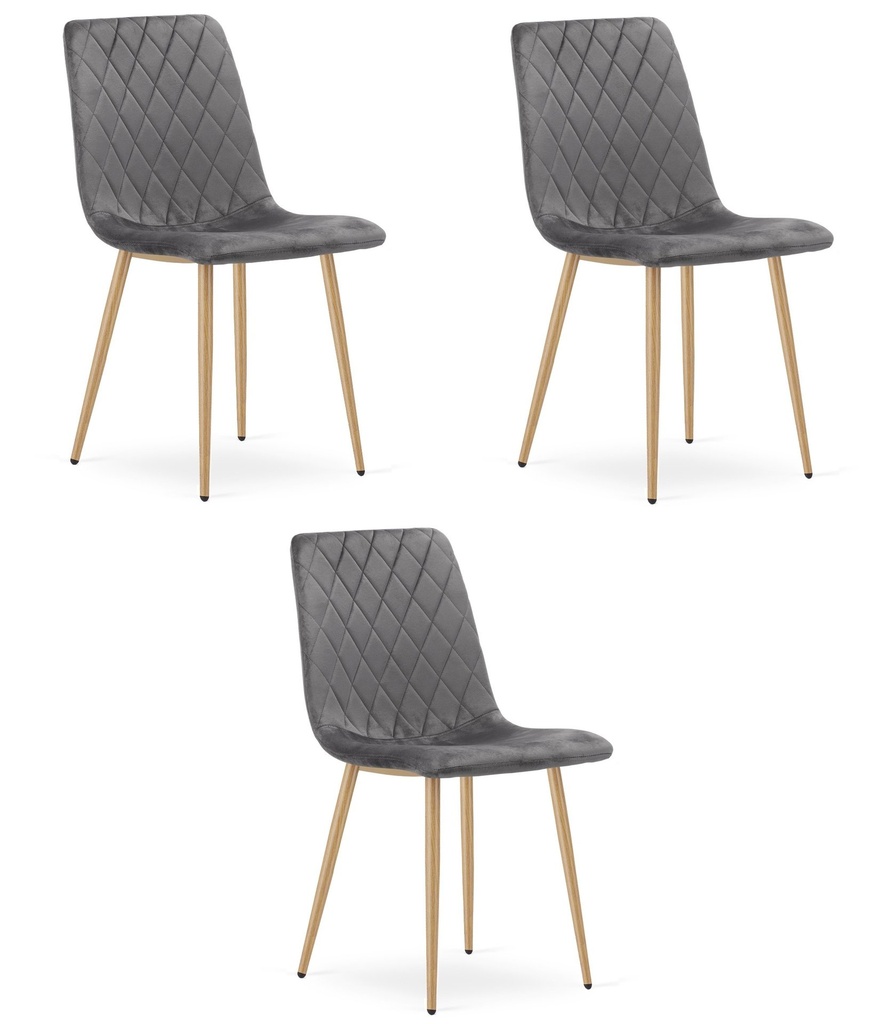 TURIN Stuhl – dunkelgrauer Samt / holzfarbene Beine x 3