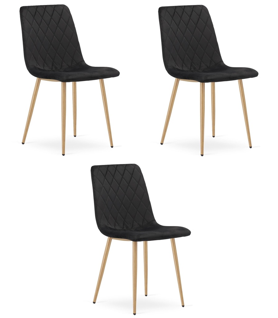 TURIN Stuhl – schwarzer Samt / holzfarbene Beine x 3
