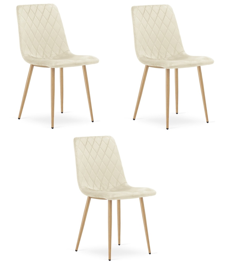 TURIN Stuhl – hellbeiger Samt / holzfarbene Beine x 3