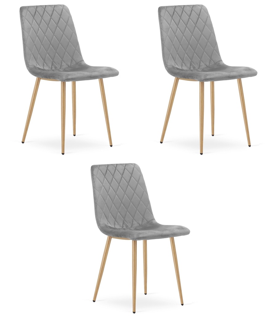 TURIN Stuhl – hellgrauer Samt / holzfarbene Beine x 3