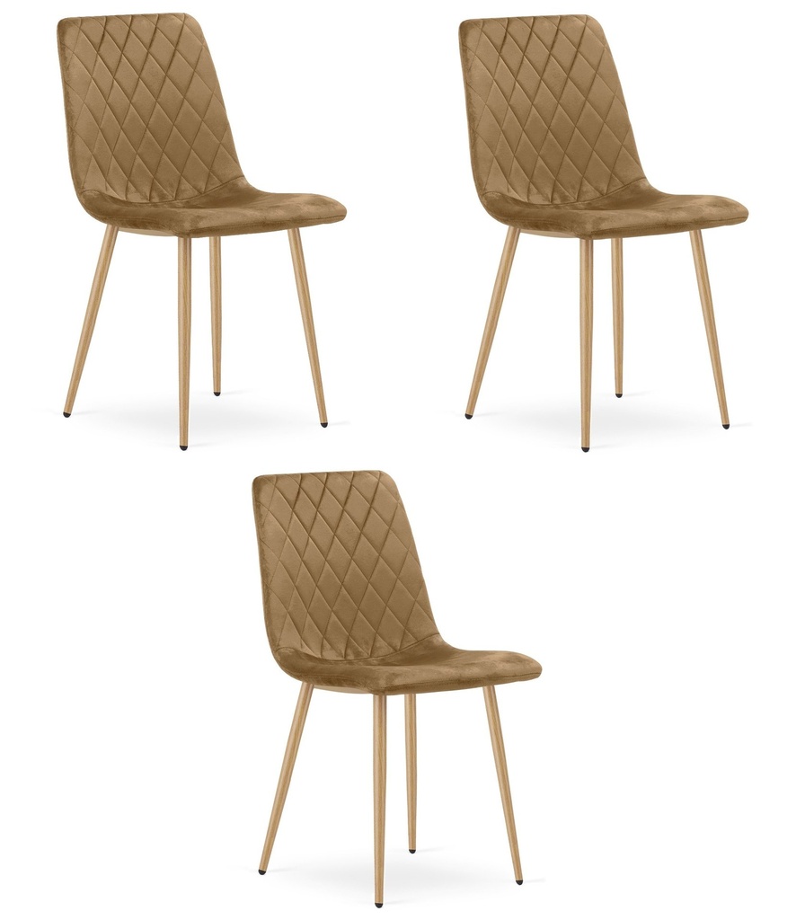 TURIN Stuhl – brauner Samt / holzfarbene Beine x 3