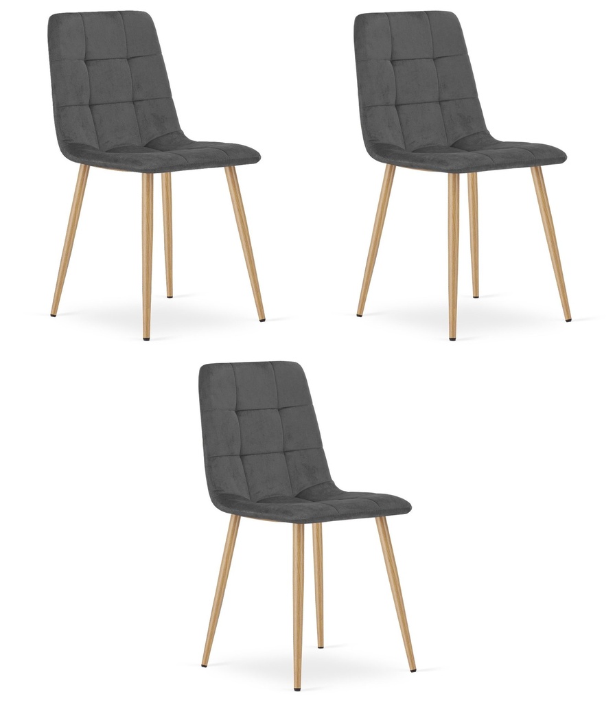 KARA-Stuhl – dunkelgrauer Samt / holzfarbene Beine x 3
