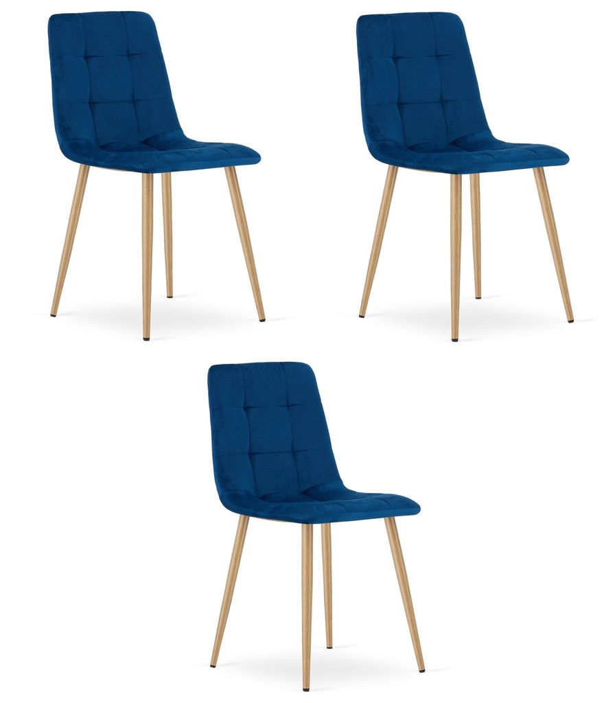 KARA-Stuhl – marineblauer Samt / holzfarbene Beine x 3