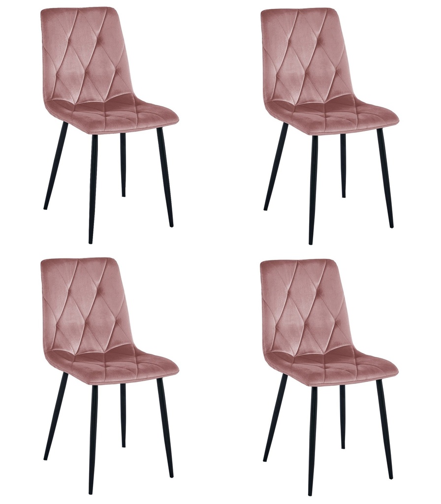 LIBRA Stuhl – rosa Samt / schwarze Beine x 4