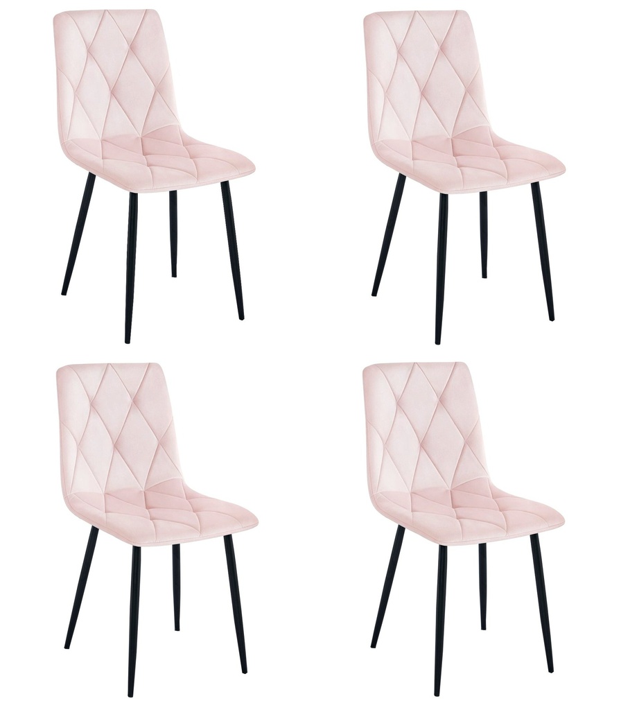 LIBRA Stuhl – hellrosa Samt / schwarze Beine x 4