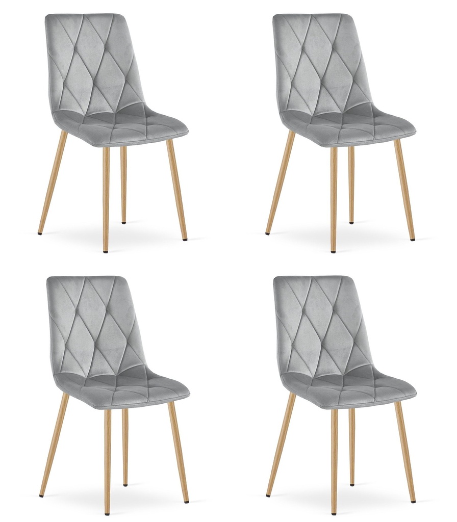 LIBRA Stuhl – hellgrauer Samt / holzfarbene Beine x 4