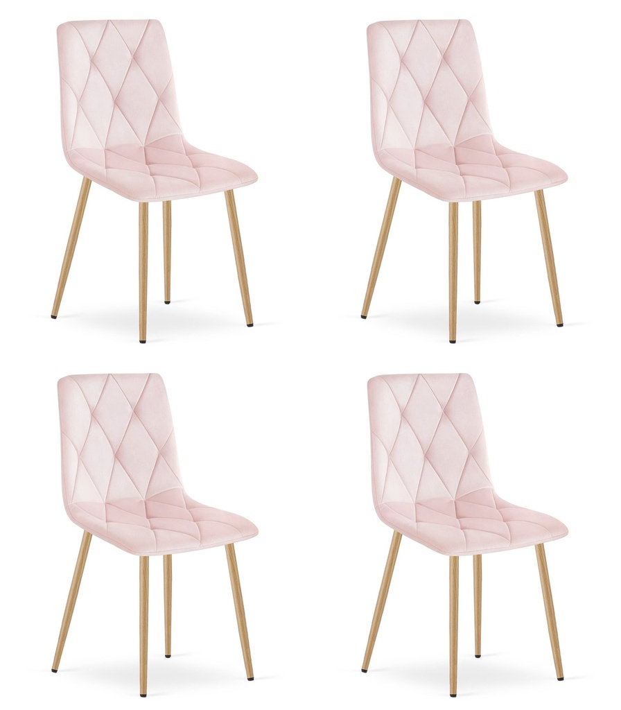 LIBRA Stuhl – hellrosa Samt / holzfarbene Beine x 4