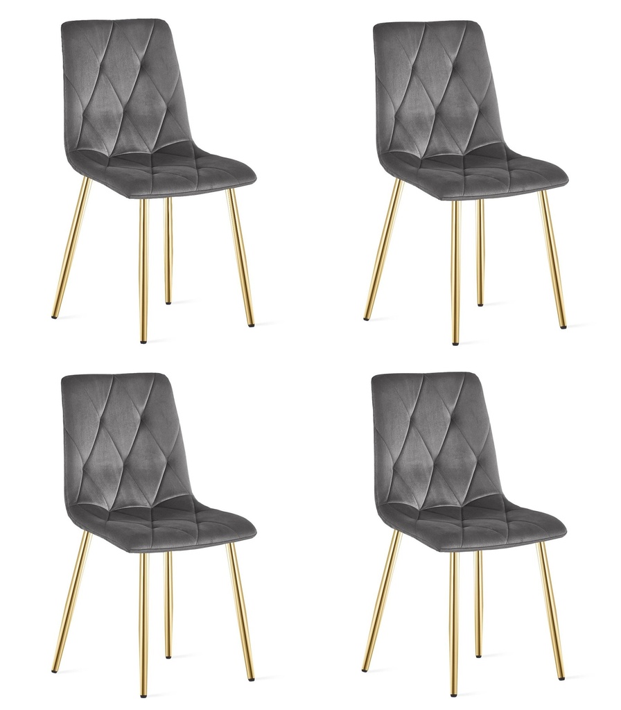 LIBRA Stuhl – dunkelgrauer Samt / goldene Beine x 4