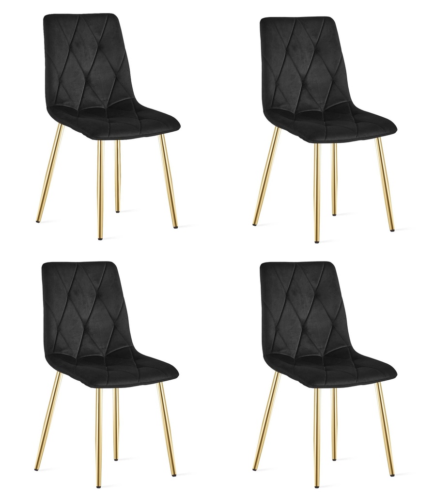 LIBRA Stuhl – schwarzer Samt / goldene Beine x 4