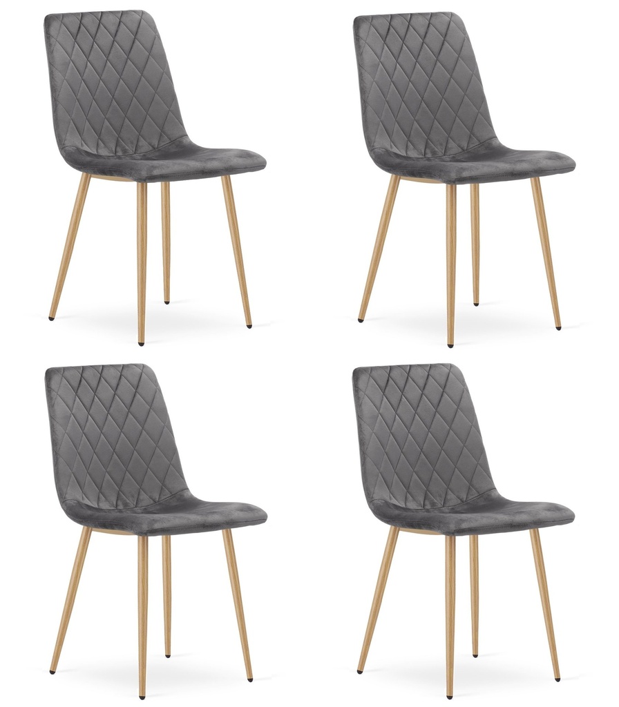 TURIN Stuhl – dunkelgrauer Samt / holzfarbene Beine x 4