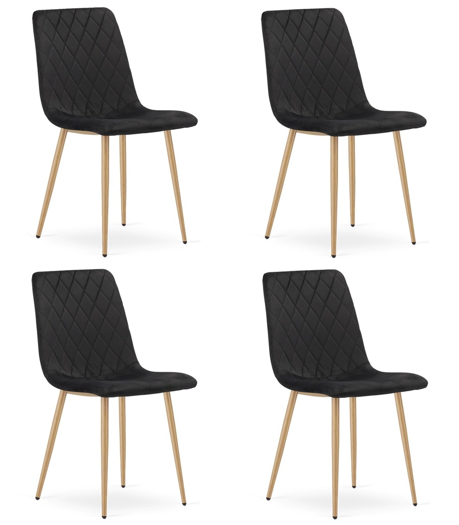 TURIN Stuhl – schwarzer Samt / holzfarbene Beine x 4
