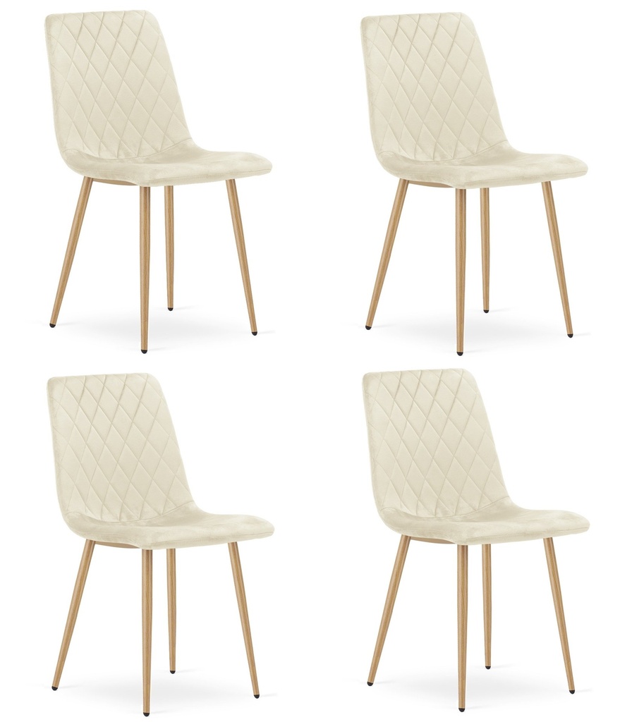 TURIN Stuhl – hellbeiger Samt / holzfarbene Beine x 4