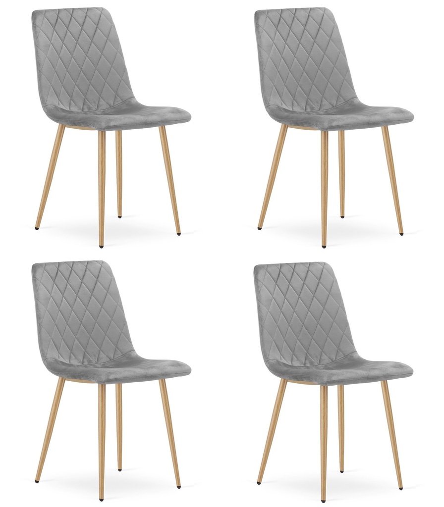 TURIN Stuhl – hellgrauer Samt / holzfarbene Beine x 4