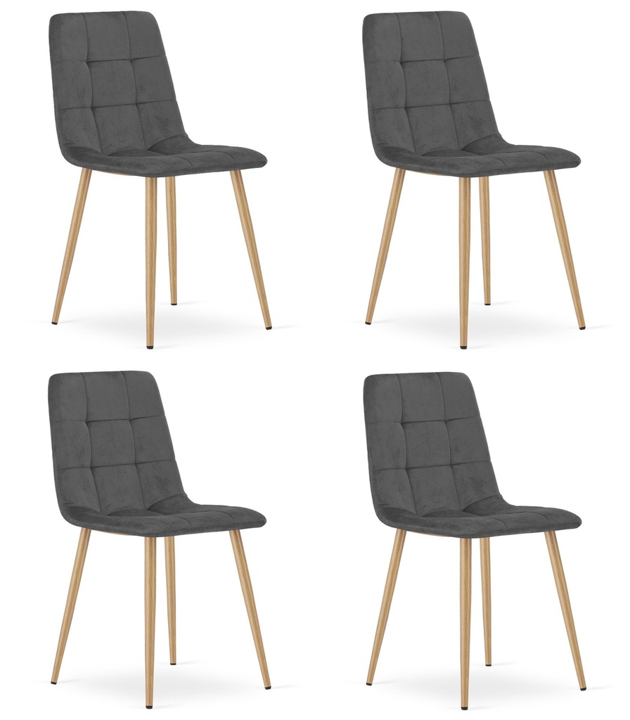 KARA-Stuhl – dunkelgrauer Samt / holzfarbene Beine x 4