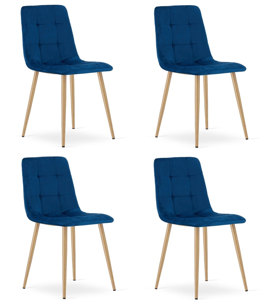 KARA-Stuhl – marineblauer Samt / holzfarbene Beine x 4