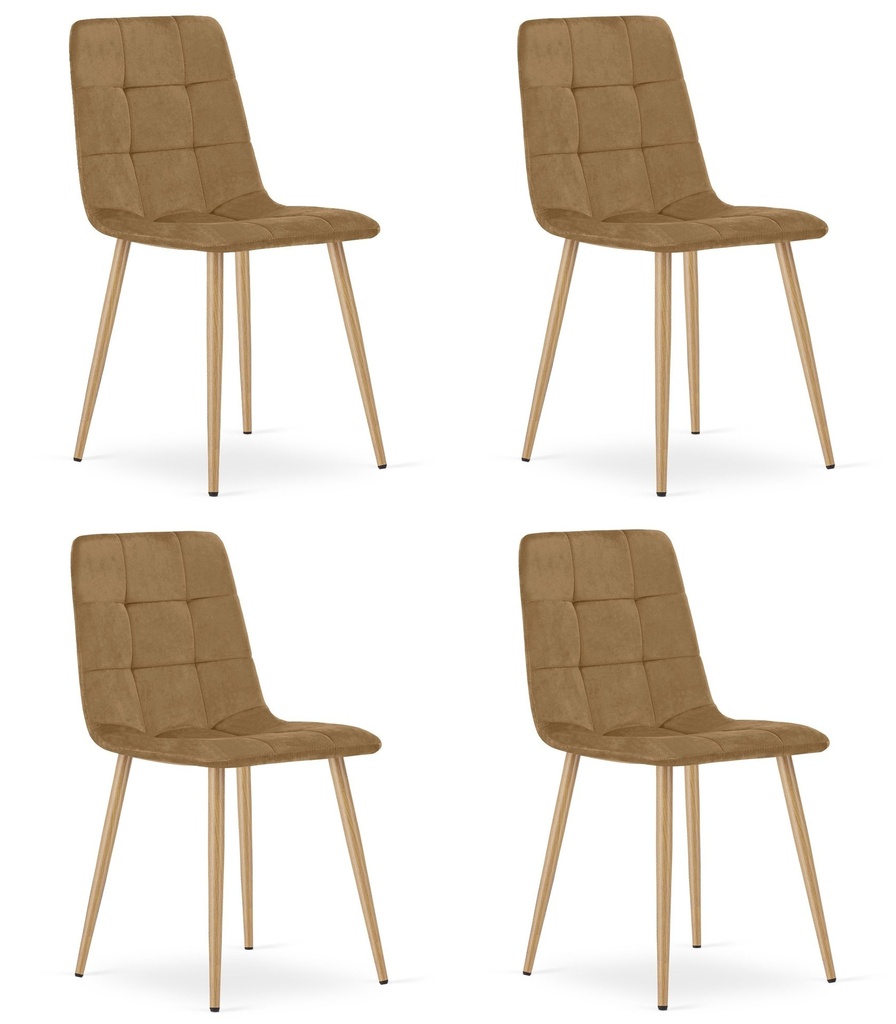 KARA-Stuhl – brauner Samt / holzfarbene Beine x 4