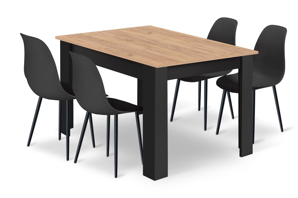 [model_15408_1+4068_4-WAT-VOL110] Set NP Tisch 120x80cm Craft + Schwarz + 4 WAT schwarze Stühle / schwarze Beine