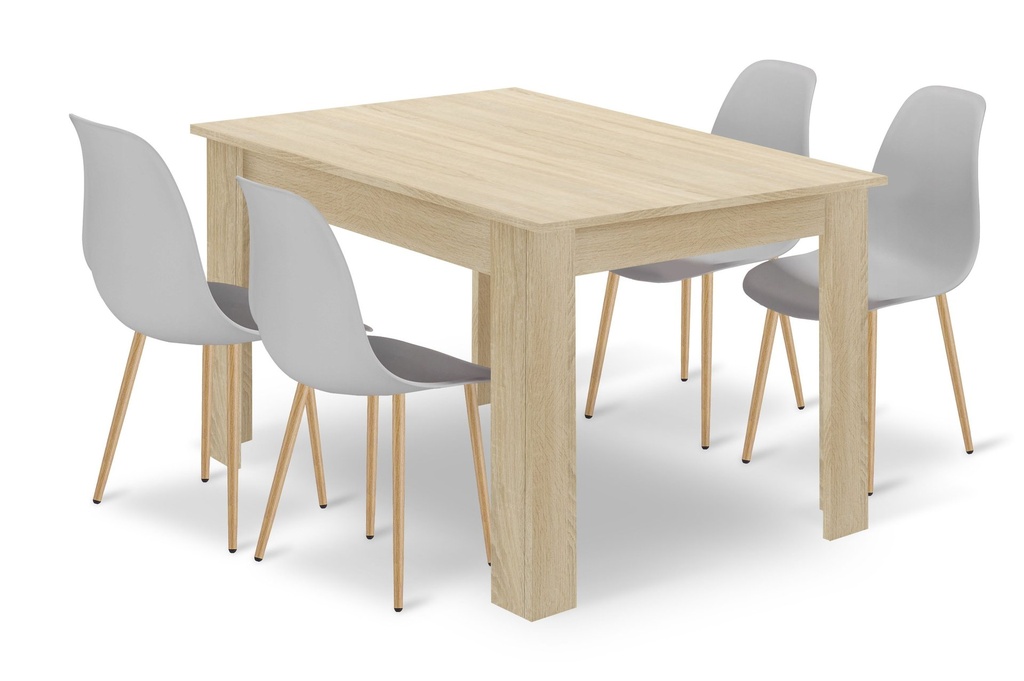 Set NP-Tisch 120x80cm Sonoma-Eiche + 4 graue WAT-Stühle / natürliche Beine