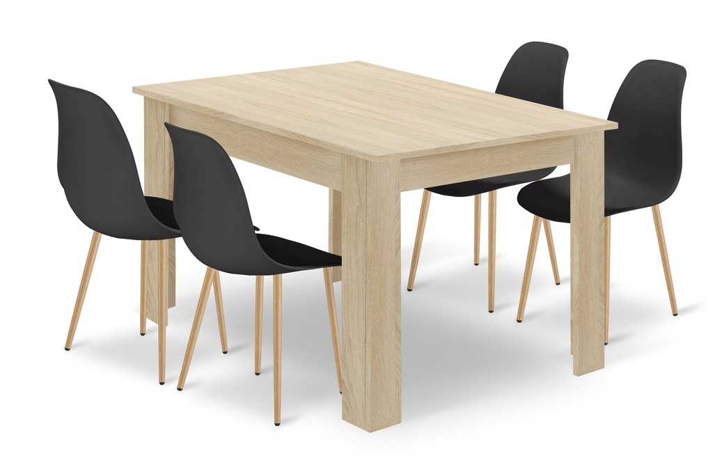 Set NP Tisch 120x80cm Sonoma Eiche + 4 WAT Stühle schwarz / Naturbeine