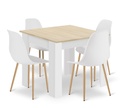 Set NP Tisch 80x80cm Sonoma Eiche + Weiß + 4 WAT weiße Stühle / Naturbeine