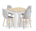 Set NP Tisch 80x80cm Sonoma Eiche + Weiß + 4 WAT graue Stühle / Naturbeine