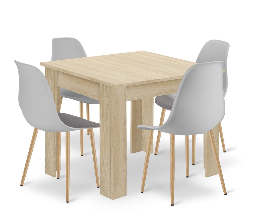 Set NP-Tisch 80x80cm Sonoma-Eiche + 4 graue WAT-Stühle / natürliche Beine