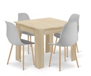 Set NP-Tisch 80x80cm Sonoma-Eiche + 4 graue WAT-Stühle / natürliche Beine