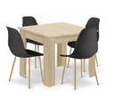 Set NP-Tisch 80x80cm Sonoma-Eiche + 4 schwarze WAT-Stühle / natürliche Beine