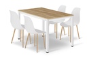 TESSA Tischset 120 cm x 60 cm – Eiche / weiße Beine + 4 weiße WAT-Stühle / natürliche Beine