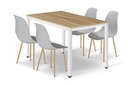 TESSA Tischset 120 cm x 60 cm – Eiche / weiße Beine + 4 graue WAT-Stühle / natürliche Beine