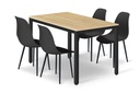 TESSA Tischset 120 cm x 60 cm – Sonoma-Eiche / schwarze Beine + 4 schwarze WAT-Stühle / schwarze Beine