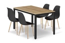 TESSA Tischset 120 cm x 60 cm – Sonoma-Eiche / schwarze Beine + 4 schwarze WAT-Stühle / natürliche Beine
