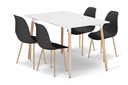 ADRIA Tischset 120cm x 80cm - weiß + 4 WAT Stühle schwarz / Beine natur