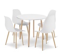 KAMI Tischset rund 80 cm – weiß / natürliche Beine + 4 WAT-Stühle weiß / natürliche Beine