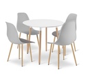 KAMI Tischset rund 80 cm – weiß / natürliche Beine + 4 WAT-Stühle grau / natürliche Beine