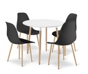KAMI Tischset rund 80 cm – weiß / natürliche Beine + 4 WAT-Stühle schwarz / natürliche Beine