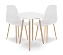 KAMI Tischset rund 60 cm – weiß / natürliche Beine + 2 WAT-Stühle weiß / natürliche Beine
